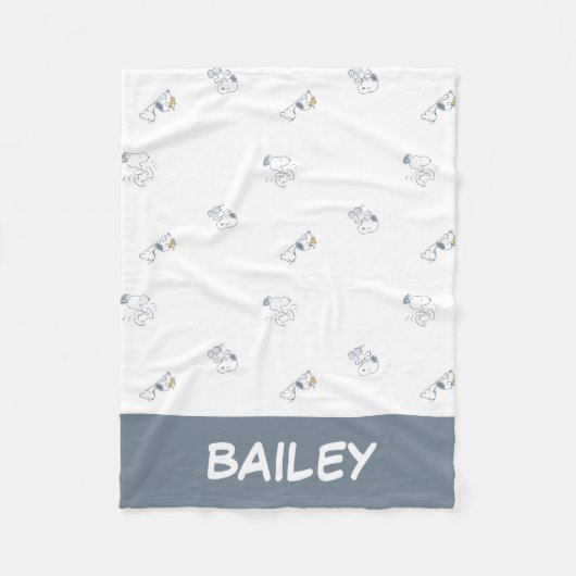 pinda's | Snoopy & Woodstock Soft Grey Pattern Fleece Deken (Voorkant)