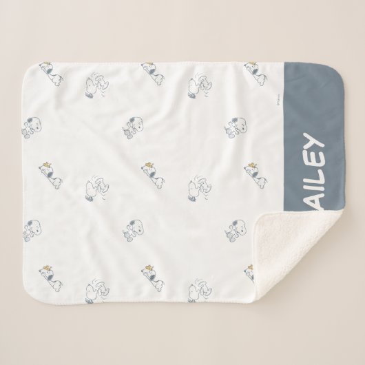 pinda's | Snoopy & Woodstock Soft Grey Pattern Sherpa Deken (Voorkant (horizontaal))