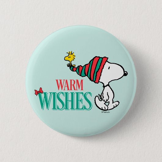 pinda's | Snoopy & Woodstock Warm Wishes Ronde Button 5,7 Cm (Voorkant)