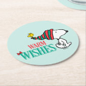 pinda's | Snoopy & Woodstock Warm Wishes Ronde Kartonnen Onderzetter (Gebogen)