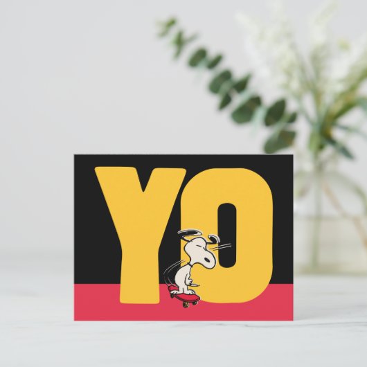 pinda's | Snoopy YO Skateboard Briefkaart (Staand voorkant)