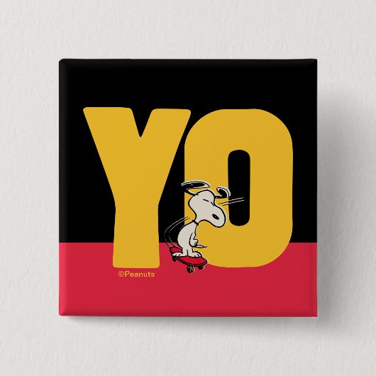 pinda's | Snoopy YO Skateboard Vierkante Button 5,1 Cm (Voorkant)