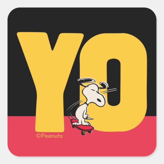 pinda's | Snoopy YO Skateboard Vierkante Sticker (Voorkant)