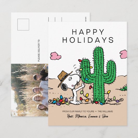 Pinda's | Spike versiert de kerstboom Feestdagenkaart (Voorkant / Achterkant)