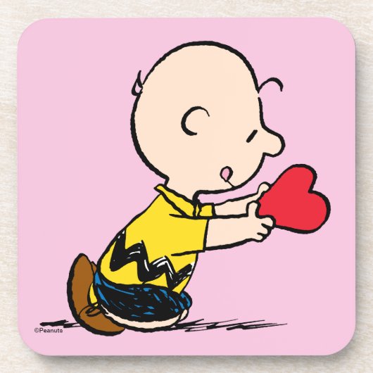 pinda's | Valentijnsdag Charlie Brown Red Heart Bier Onderzetter (Voorkant)