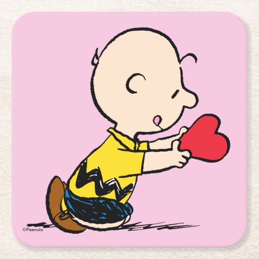pinda's | Valentijnsdag Charlie Brown Red Heart Kartonnen Onderzetters (Voorkant)