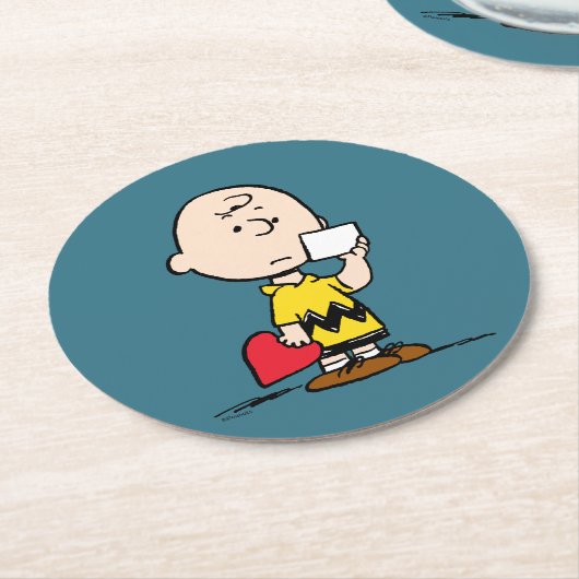 pinda's | Valentijnsdag Charlie Brown Valentijn Ronde Kartonnen Onderzetter (Gebogen)