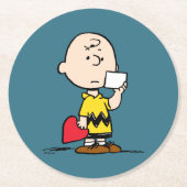 pinda's | Valentijnsdag Charlie Brown Valentijn Ronde Kartonnen Onderzetter (Voorkant)