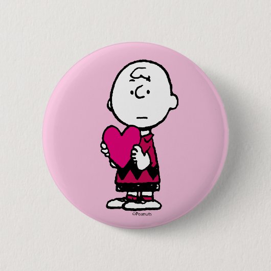 pinda's | VALENTIJNSDAG | Heart Charlie Brown Ronde Button 5,7 Cm (Voorkant)