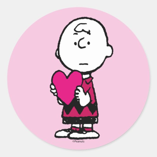 pinda's | VALENTIJNSDAG | Heart Charlie Brown Ronde Sticker (Voorkant)