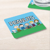 pinda's vrienden op rij kartonnen onderzetters (Schuin)