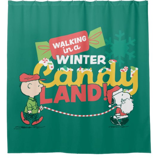 pinda's | Wandelen in een winterse Snoep! Douchegordijn (Voorkant)