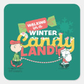 pinda's | Wandelen in een winterse Snoep! Vierkante Sticker (Voorkant)