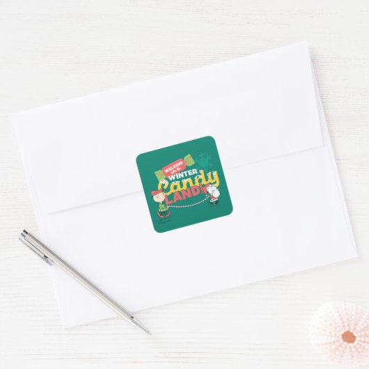 pinda's | Wandelen in een winterse Snoep! Vierkante Sticker (Envelop)