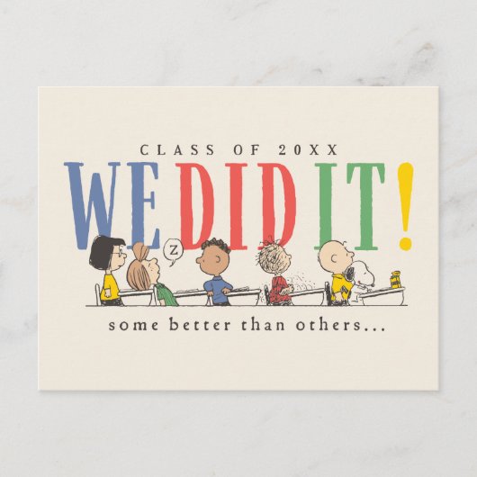 Pinda's We Did It Afstuderen Grappige Quote Snoopy Briefkaart (Voorkant)