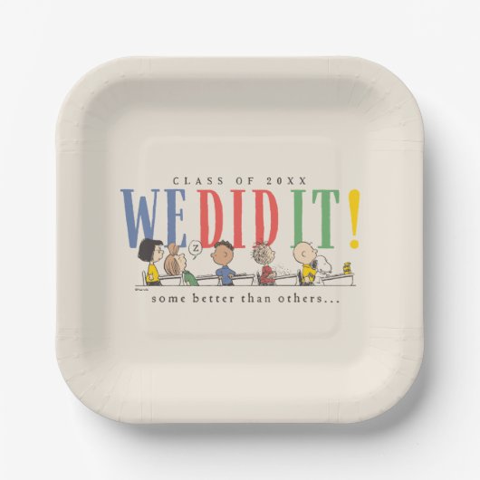 Pinda's We Did It Afstuderen Grappige Quote Snoopy Papieren Bordje (Voorkant)