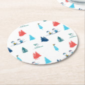 pinda's | Winter Skien het Slopes Pattern Ronde Kartonnen Onderzetter (Gebogen)