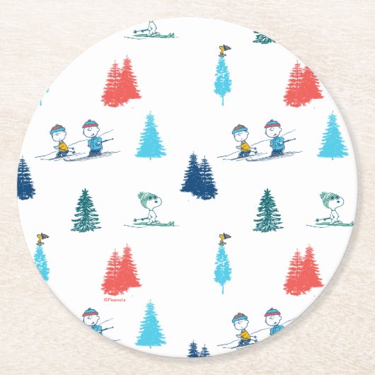 pinda's | Winter Skien het Slopes Pattern Ronde Kartonnen Onderzetter (Voorkant)