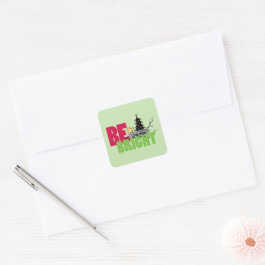pinda's | Woodstock Christmas Be Bright Vierkante Sticker (Envelop)