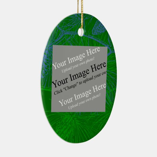 Pine achtergrond blauw groen, uw-afbeelding-templa keramisch ornament (Rechts)