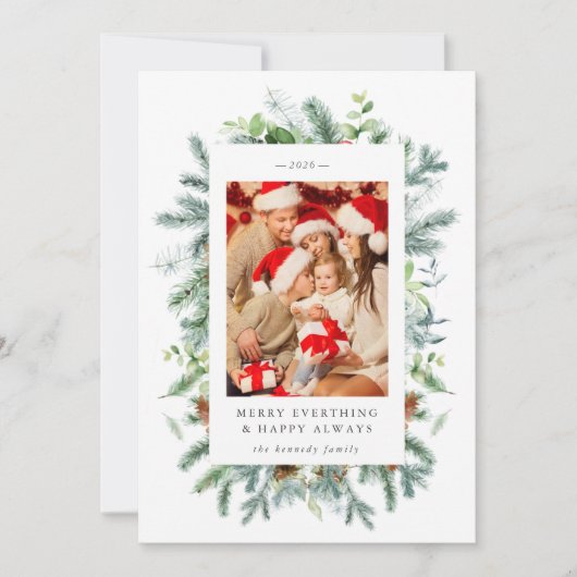 Pine and Berries Kaart met kerstfeestdag (Voorkant)