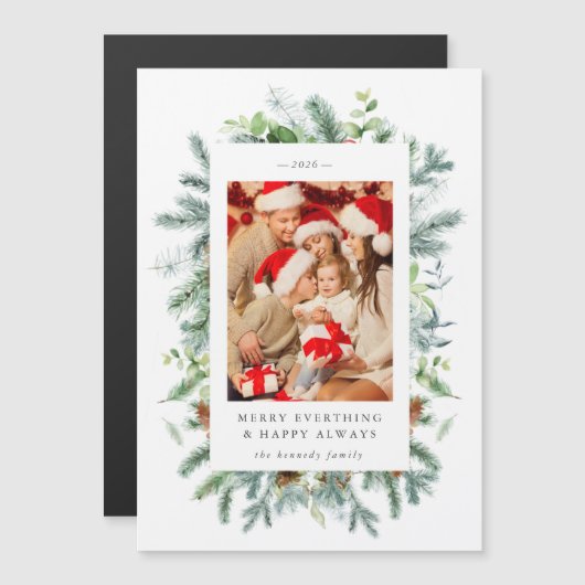 Pine and Berries Kaart met kerstfeestdag (Voorkant / Achterkant)