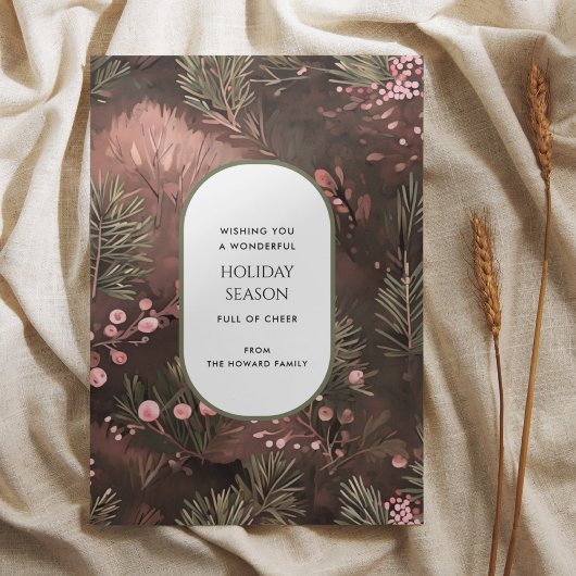 Pine and Berries Rustic Holiday Greetings Kaart