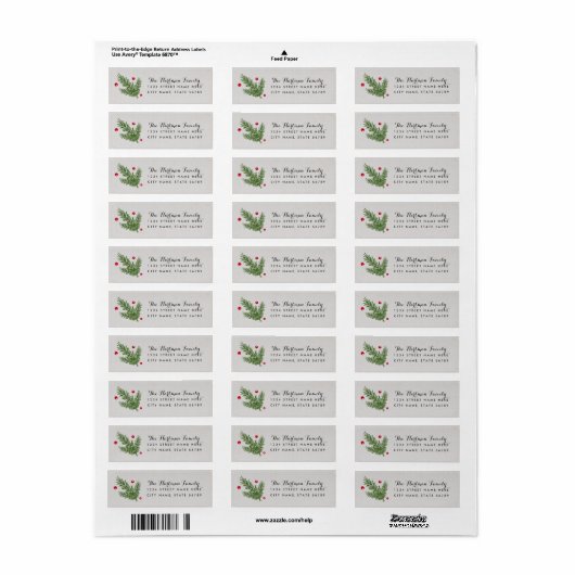 Pine and Holly Berries Return Address Labels (Full Sheet)
