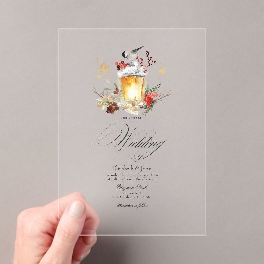 Pine and Spruce Winter Wonderland Wedding Acryl Uitnodigingen (Insitu (Draagbaar))