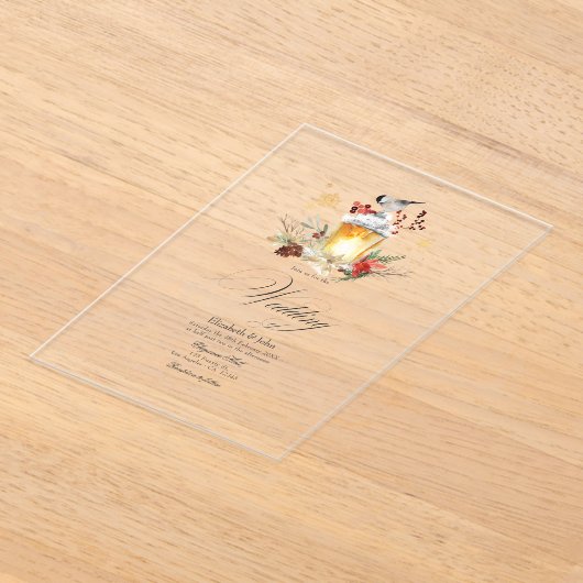 Pine and Spruce Winter Wonderland Wedding Acryl Uitnodigingen (Laagn)