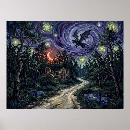 Pine Barrens Jersey Devil Starry Night Landschap Poster (Voorkant)