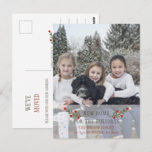 Pine Berries Feestdagen Fotoaankondiging Briefkaart (Voorkant / Achterkant)