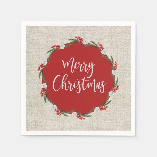 Pine Berries Flowers Merry kerstpapier Servet (Voorkant)