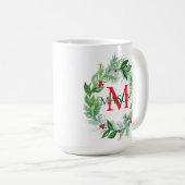 Pine Berries Krans Monogram Kerst Koffie Mok (Voorkant rechts)