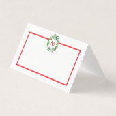 Pine Berries Krans Monogram Kerst PLAATSKAART Kaart (Voorkant)