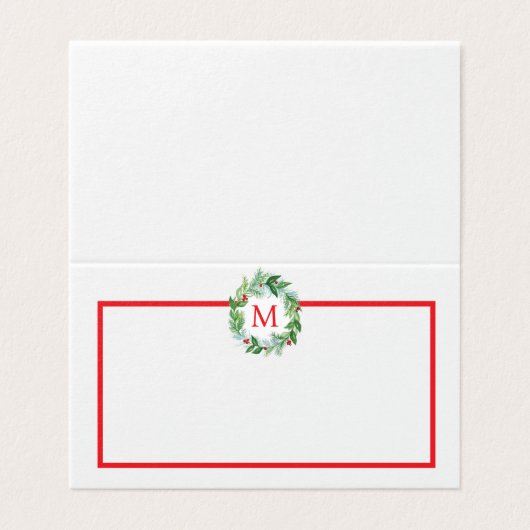 Pine Berries Krans Monogram Kerst PLAATSKAART Kaart (Buitenkant ongevouwen)