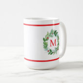 Pine Berries Krans Monogram Kerstmis Koffiemok (Voorkant rechts)
