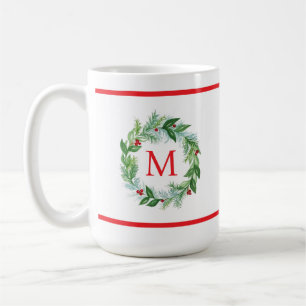 Pine Berries Krans Monogram Kerstmis Koffiemok