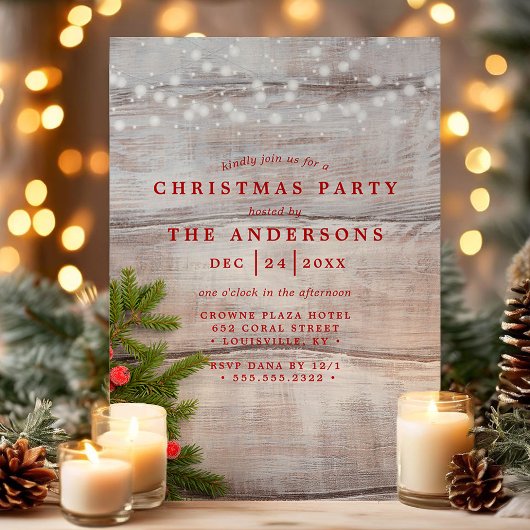 Pine Berries String Lights Wood Kerstfeest Kaart