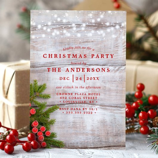 Pine Berries String Lights Wood Kerstfeest Kaart