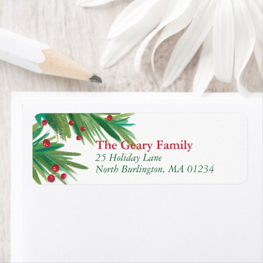 Pine & Berries Waterverf Chrismas Return Etiket (Insitu)