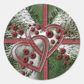 Pine Berry Hearts Kerst stickers (Voorkant)