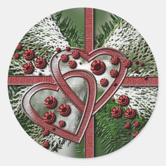 Pine Berry Hearts Kerst stickers (Voorkant)