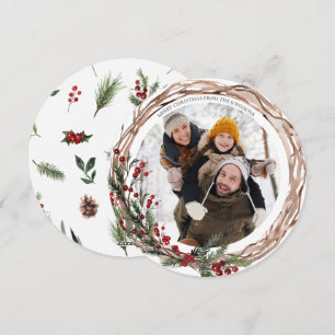 Pine Berry Natural Botanicals Round Photo Holiday Feestdagenkaart