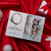 Pine Berry Wreath Merry Kerstscript Foto Hol Feestdagenkaart