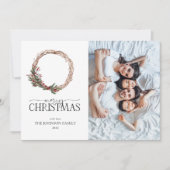 Pine Berry Wreath Merry Kerstscript Foto Hol Feestdagenkaart (Voorkant)