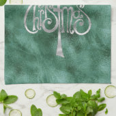 Pine Blauwgroen Groen Zilveren Kerstboom Theedoek (Gevouwen)