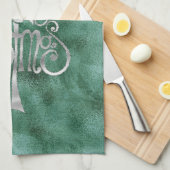 Pine Blauwgroen Groen Zilveren Kerstboom Theedoek (Quarter Fold)