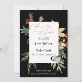 Pine Bloemrijk Goud Winter Save the Date Kaart