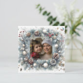 Pine bloemversieringen foto Kerstmis Feestdagenkaart (Staand voorkant)